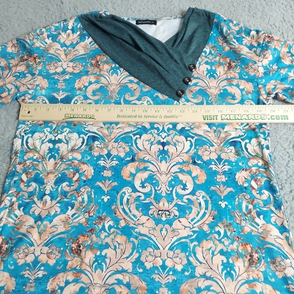 Just Fashion Pullover Top M Blue Paisley Mock Button Collar Soft Cozy Pullover - Picture 7 of 13